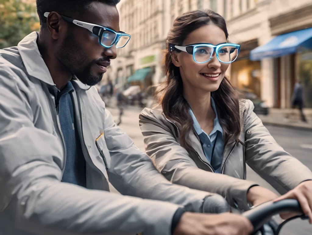 Amazon delivery drivers using smart glasses for efficient navigation and real-time assistance on the job.