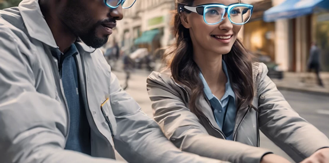 Amazon delivery drivers using smart glasses for efficient navigation and real-time assistance on the job.