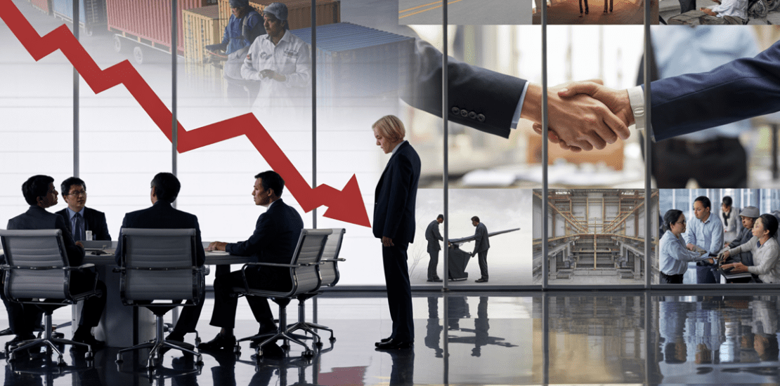 Business leaders in a supplier negotiation meeting with a falling price chart, handshake imagery, and supply chain visuals showing the hidden risks of price-focused sourcing decisions.