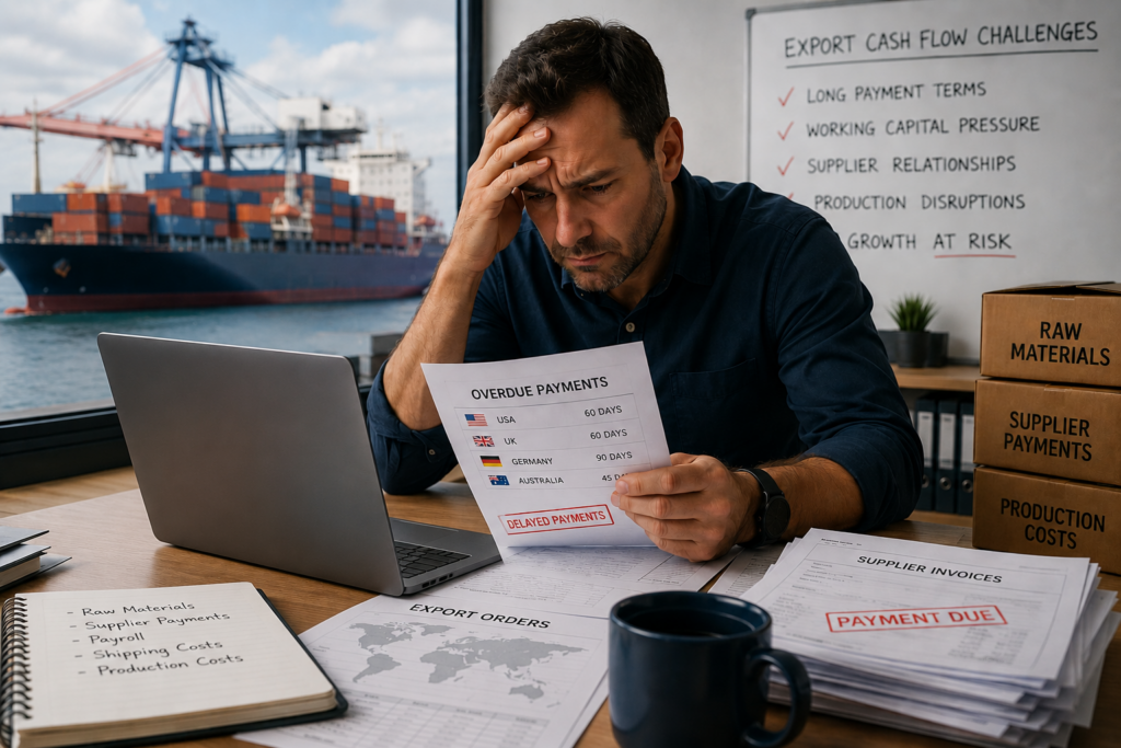Export cash flow challenges facing manufacturers and global suppliers during long international payment cycles