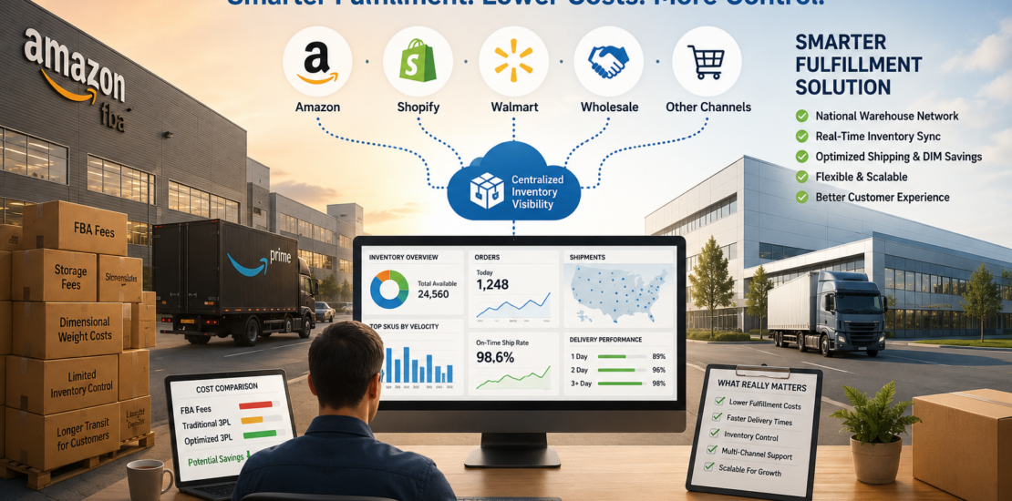 Amazon FBA alternative showing multichannel inventory, distributed warehouses, lower fulfillment costs, and faster delivery
